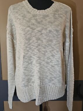 Pink Rose Cream Open-Knit Crewneck Sweater